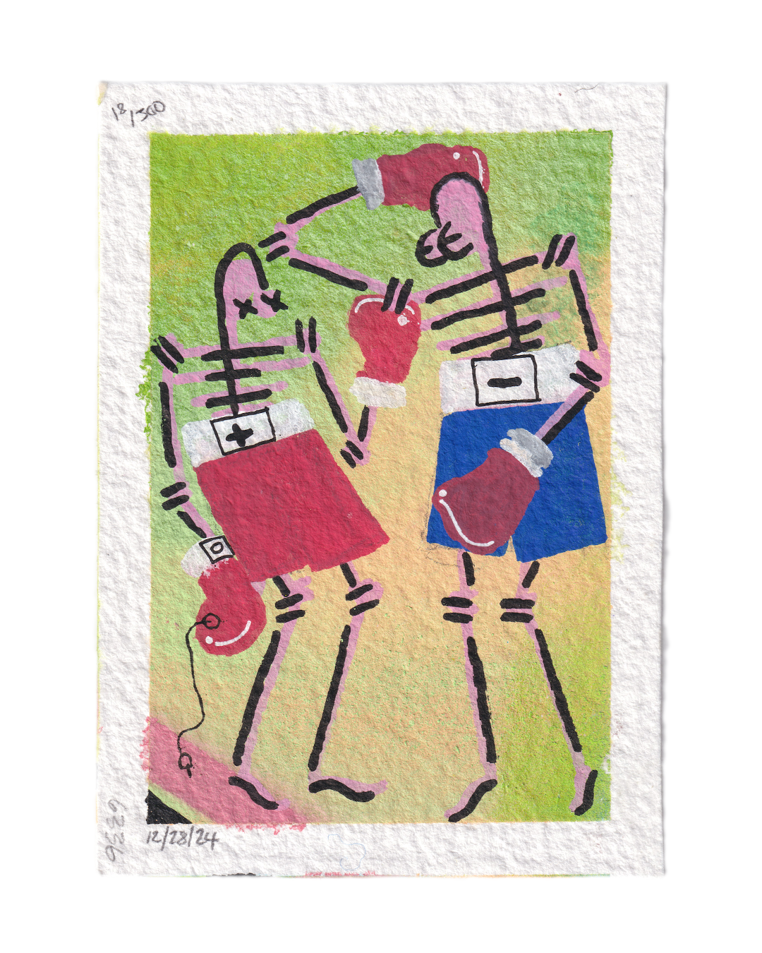 "Two Skeletons Boxing" - Drawing  #18 of 300